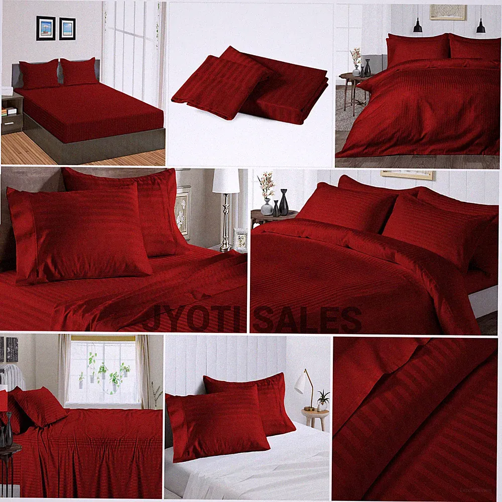 100% Cotton 1200 Thread Count Burgundy Stripes Select Sheets OR Duvet Covers