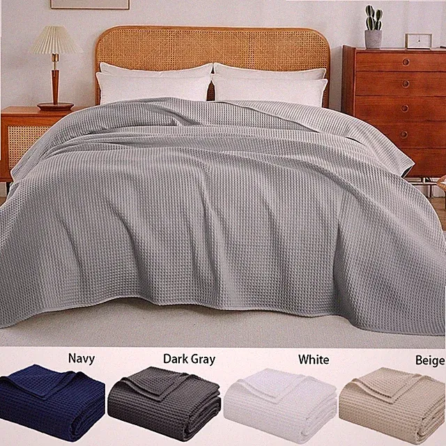 100% Egyptian Cotton Waffle Weave Throw Blanket for All Seasons Twin Queen King
