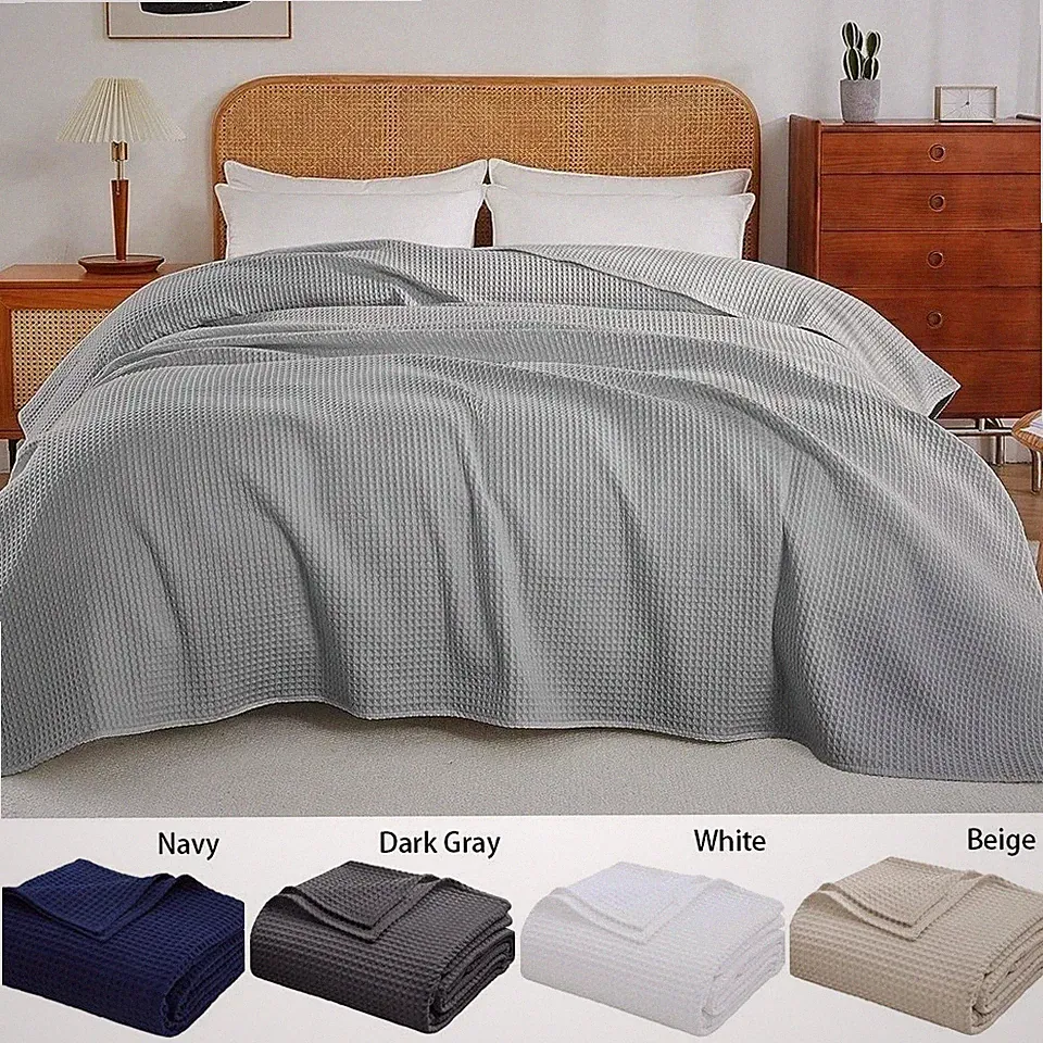 Egyptian Cotton Waffle Blanket 66/90/104x90" Soft Breathable Bed Throw 5 Colors