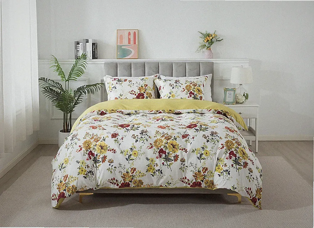 Floral Duvet Cover Set Twin Size-Elegant Design-2 Pieces-1 Duvet Cover with Z...