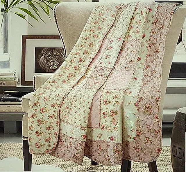 Original 100% Cotton Patchwork Quilt Twin Size Pink Floral Bedspread Coverlet