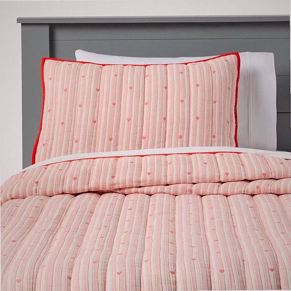 Twin Patisserie Heart Striped Kids' Quilt Set - Pillowfort