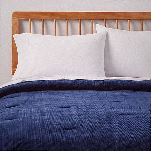 Twin/Twin Extra Long Corduroy Plaid Comforter Navy Blue - Room Essentials