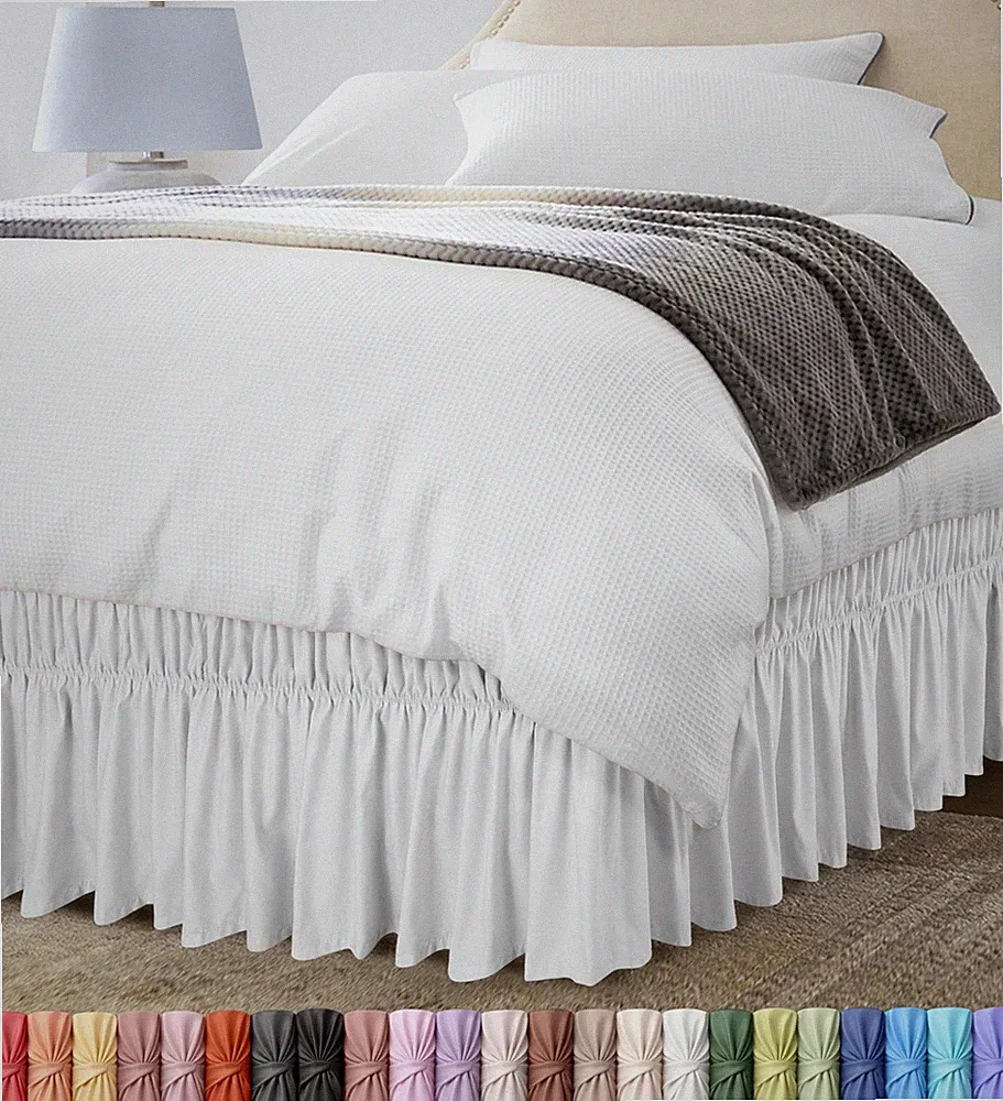 Wrap Around Ruffle Twin Size Bed Skirt – Adjustable Buckle & Elastic Belt for...